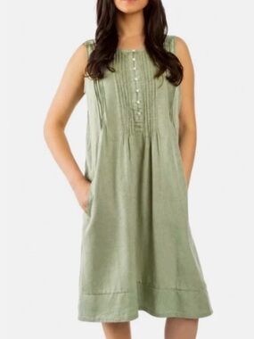 Coldwater Creek Sage Green Sleeveless Pintuck Midi Dress